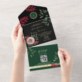 Invitation Tout En Un Moody foncé Floral Élégant Mariage noir (Déchirure)