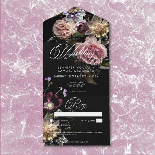 Invitation Tout En Un Moody foncé Pastel Opulent noir Détails floraux
