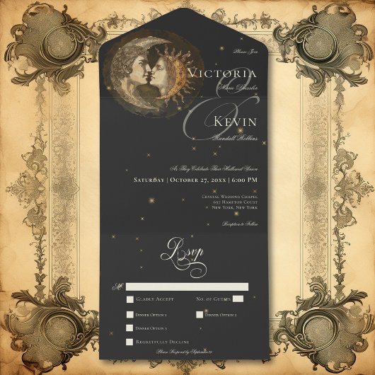 Invitation Tout En Un Moody foncé Victorian Kissing Moon & Dîner Soleil