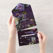 Invitation Tout En Un Moody foncé violet et blanc Floral QR Code (Déchirure)