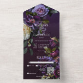 Invitation Tout En Un Moody foncé violet et blanc Floral QR Code (À l'intérieur)