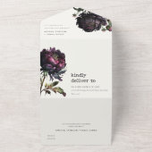 Invitation Tout En Un Moody Gothic violet foncé Mariage de pivoine noire (Dehors)