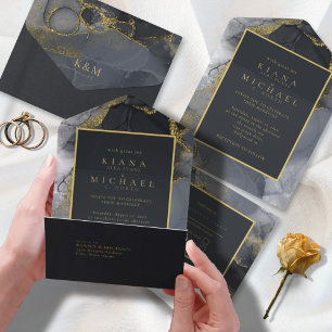 Invitation Tout En Un Moody Ink Charcoal Gold Abstrait ID988