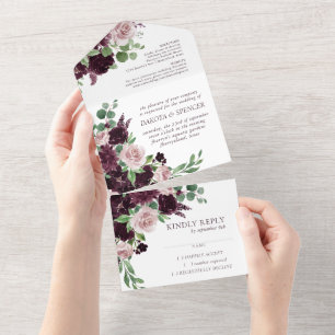 Invitation Tout En Un Moody Passion   Mariage floral violet foncé