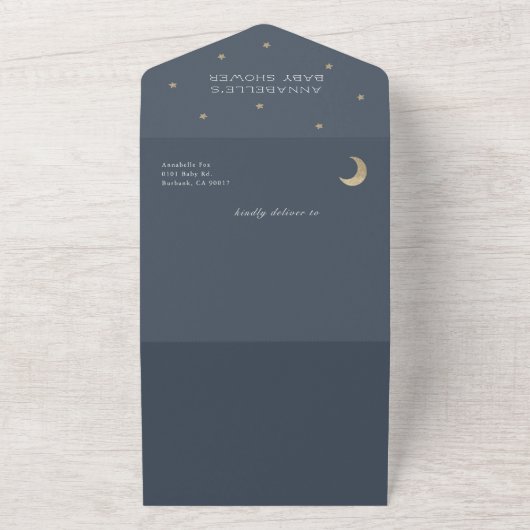 Invitation Tout En Un Moon Star & Cloud Navy Blue Book Baby shower (Dehors)