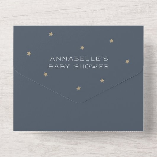 Invitation Tout En Un Moon Star & Cloud Navy Blue Book Baby shower (Verso)