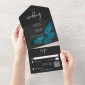 Invitation Tout En Un Mosaïque foncée Minimale Mois Turquoise QR Code Ma (Déchirure)