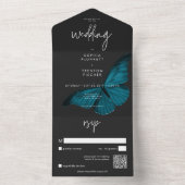 Invitation Tout En Un Mosaïque foncée Minimale Mois Turquoise QR Code Ma (À l'intérieur)