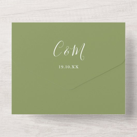 Invitation Tout En Un Moss Green Elegant moderne Signature Mariage de sc (Verso)