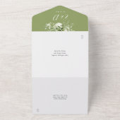 Invitation Tout En Un Moss Green Floral Monogramme QR Code Mariage (Dehors)