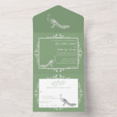 Invitation Tout En Un Moss Green Peacock S'épanouit Tout en une invitati (À l'intérieur)