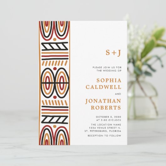 Invitation Tout en un Motif Africain Monogramme Mariage moder (Debout devant)