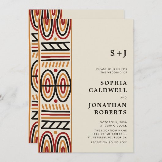 Invitation Tout en un Motif Africain Monogramme Mariage moder (Devant / Derrière)