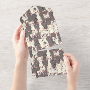 Invitation Tout En Un Motif de chats blancs et gris
