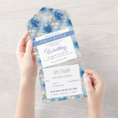 Invitation Tout En Un Motif de fleurs bleues (Déchirure)