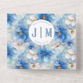 Invitation Tout En Un Motif de fleurs bleues (Verso)