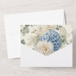 Invitation Tout En Un Motif de mariage aux hortensias bleu poussiéreux