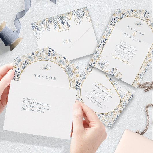 Invitation Tout En Un Motif de Mariage de fleurs doux ID1045