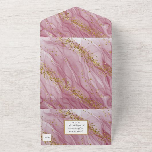 Invitation Tout En Un Motif en marbre rose et or (Dehors)
