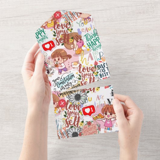 Invitation Tout En Un Motivation mignonne - Citation positive Kawaii (Déchirure)