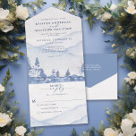 Invitation Tout En Un Mountain Blue Rustic Woodland Mariage d'aquarelle<br><div class="desc">Ces invitations de mariage à l'aquarelle Blue Mountain, qui sont abordables, sont conçues avec une carte postale RSVP perforée facile à déchirer. Il suffit de plier chaque carte dans la forme esquissée, puis sceller et envoyer - aucune enveloppe n'est nécessaire pour l'expédition. Préparez-vous à célébrer l'amour de la plus belle...</div>