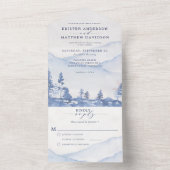 Invitation Tout En Un Mountain Blue Rustic Woodland Mariage d'aquarelle (À l'intérieur)