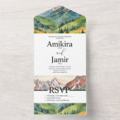 Invitation Tout En Un Mountain Dreamy Aquarelle Glitter Mariage B (À l'intérieur)