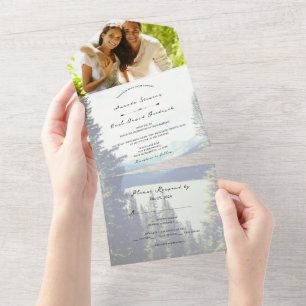 Invitation Tout En Un ©Mountain Woodland Forest Mariage Lakeside