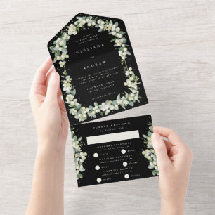 Invitation Tout En Un Mûre noire + Eucalyptus Mariage d'hiver