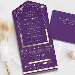 Invitation Tout En Un Mystical Purple Gold Sun Star Moon Astronomie Spac