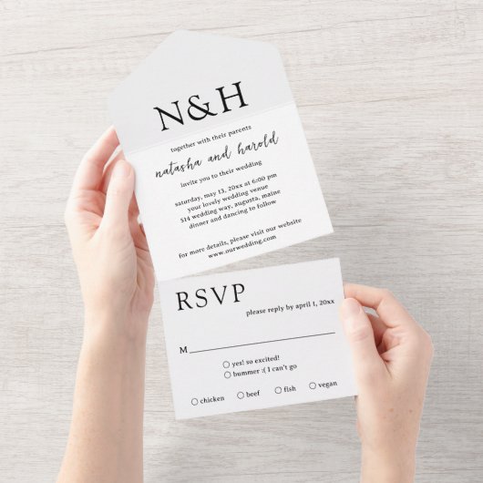 Invitation Tout En Un Natasha Monogram Mariage moderne (Déchirure)