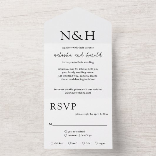 Invitation Tout En Un Natasha Monogram Mariage moderne (À l'intérieur)