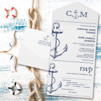Nautical Ancre Mariage Chanson Demande Repas Blanc