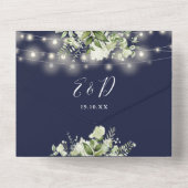 Invitation Tout En Un Navy Blue Floral String Lights QR Code Wedding (Verso)