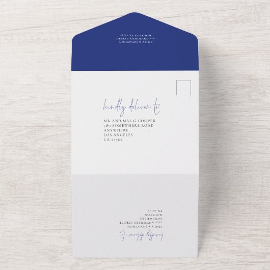 Invitation Tout En Un Navy Blue Florals QR Code Script Mariage (Dehors)