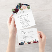 Invitation Tout En Un Navy Burgundy Blush Floral Détails Mariage RSVP (Déchirure)