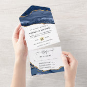 Invitation Tout En Un Navy et Agate dorée (Déchirure)