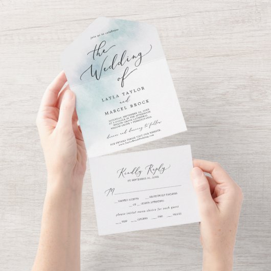 Invitation Tout En Un Nettoyage aquarelle | Mariage bleu (Déchirure)