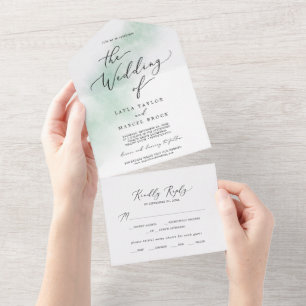 Invitation Tout En Un Nettoyage aquarelle Mariage vert