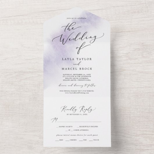 Invitation Tout En Un Nettoyage aquarelle | Mariage violet (À l'intérieur)