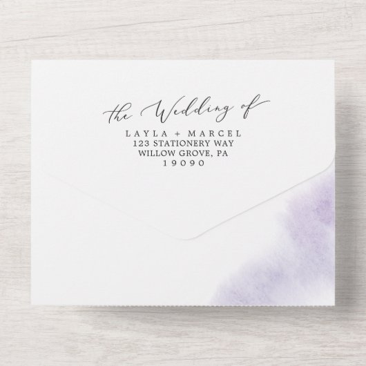 Invitation Tout En Un Nettoyage aquarelle | Mariage violet (Verso)