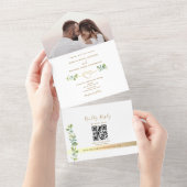Invitation Tout En Un Neutral Greenery Photo Wedding (Déchirure)