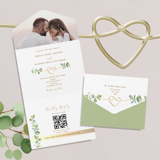 Invitation Tout En Un Neutral Greenery Photo Wedding