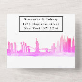 Invitation Tout En Un New York RSVP aquarelle rose Mariage moderne (Verso)