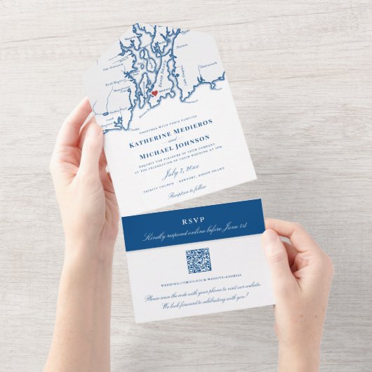 Invitation Tout En Un Newport Rhode Island Mariage élégant (Déchirure)