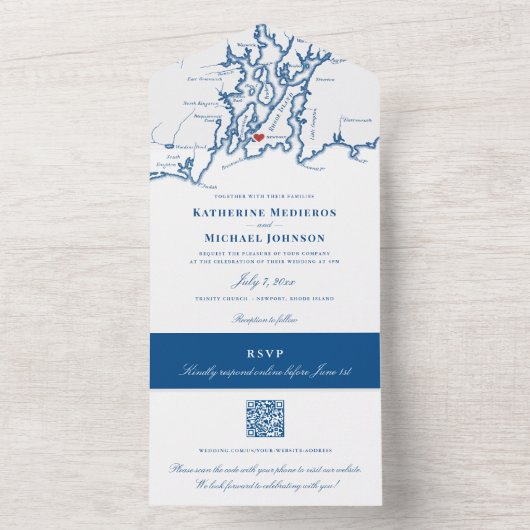 Invitation Tout En Un Newport Rhode Island Mariage élégant (À l'intérieur)