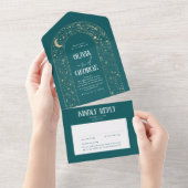 Invitation Tout En Un Night Sky Stars Celestial Arch Turquoise Mariage (Déchirure)