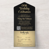 Invitation Tout En Un N'IMPORTE QUEL Anniversaire QR Code RSVP Noir et O (À l'intérieur)
