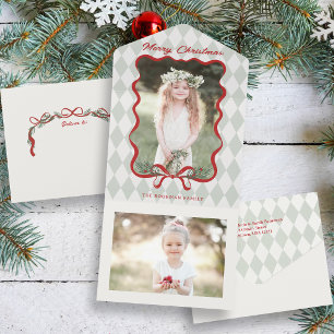 Invitation Tout En Un Noël joyeux Nœud Rouge Fantaisiste Photo
