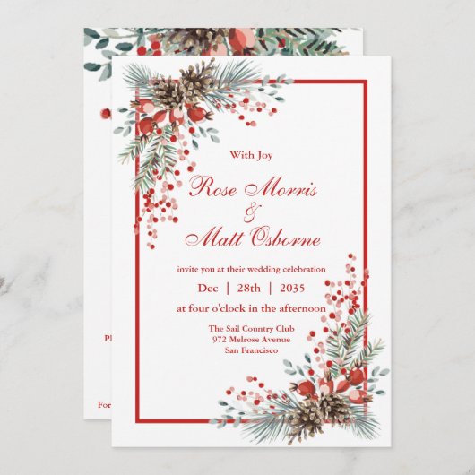 Invitation Tout en un, Noël ou mariage d'hiver (Devant / Derrière)